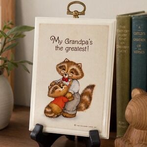 VTG 1983 Grandpa Gift Hallmark Plaque Raccoon Wall Decor Grandfather Keepsake